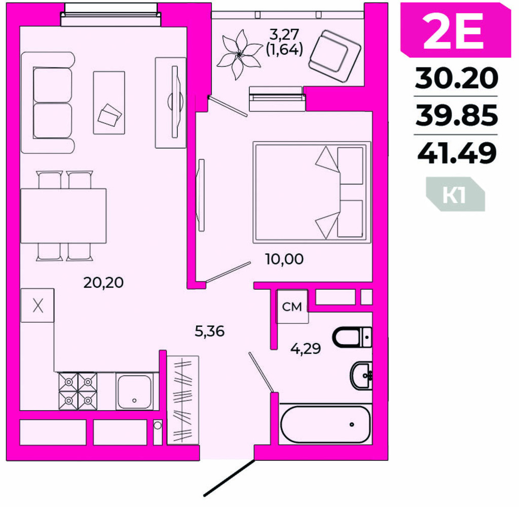2-комн. квартира 41.49м №192