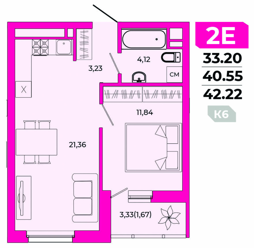 2-комн. квартира 42.22м №65